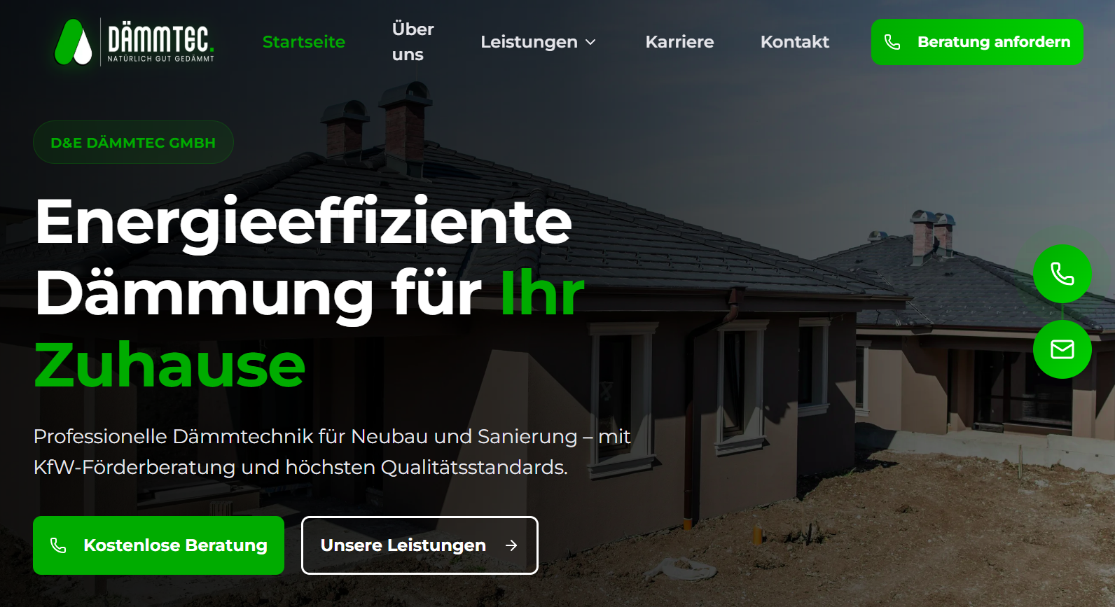 Webdesign-Referenz D&E Dämmtec – Website für Dämmtechnik und Gebäudedämmung