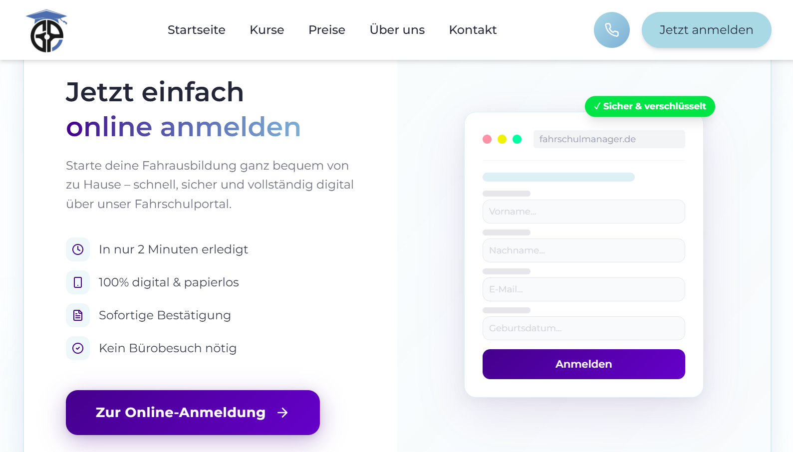 Webdesign-Referenz Fahrschule Fahrkunst – mobile App-Ansicht der Fahrschul-Website