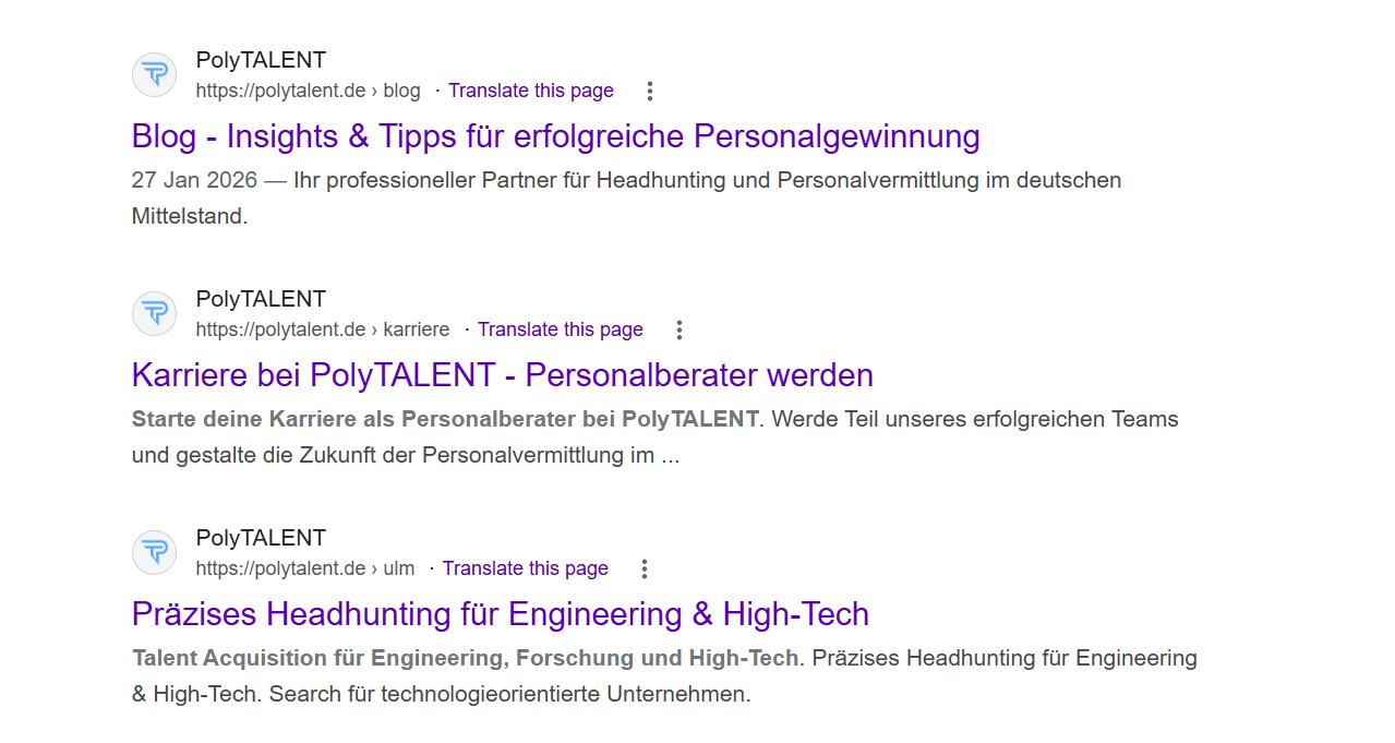 PolyTalent Google-Ranking für Blog, Karriere und Headhunting – durch SEO von Lightlap